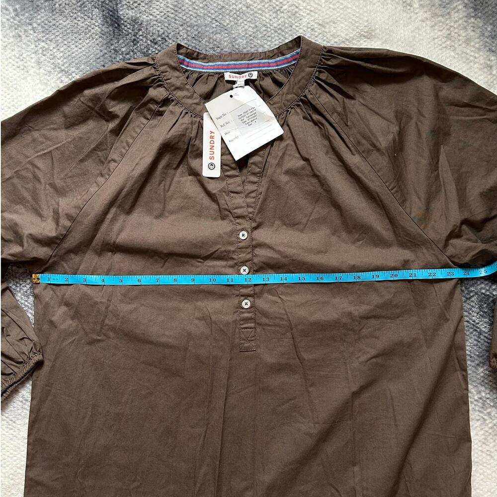 NWT Sundry Raglan Cotton Woven Henley Knee Length Brown Dress Size XL 4 Boho - Picture 11 of 16